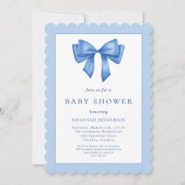 Elegant Blue Ribbon Bow Baby Shower Einladung