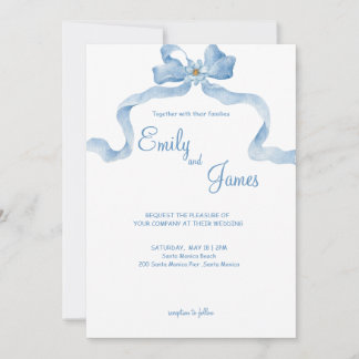 Elegant Blue Ribbon Wedding Einladung