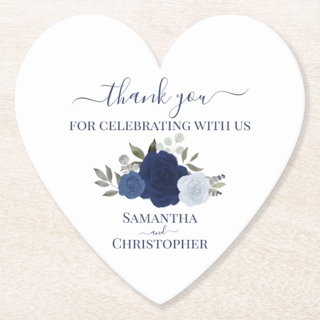 Elegant Blue Rose Boho Chic Wedding Vielen Dank Untersetzer (Vorderseite)