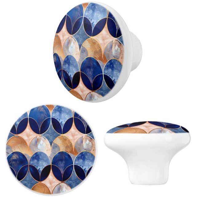 Elegant Blue + Rose Gold Geometric Pattern Keramikknauf (Add style and glam elegance to your furniture, drawers or cabinets with these blue + rose gold knobs)