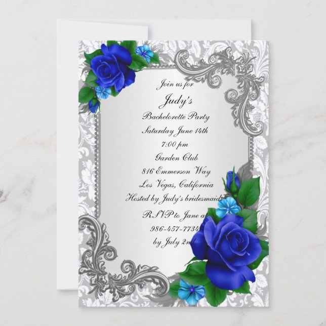 Elegant Blue Rose Hochzeit Junggeselinnen-Abschied Einladung (Vorderseite)