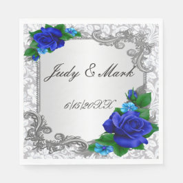 Elegant Blue Rose Hochzeitspapier Napkins Serviette