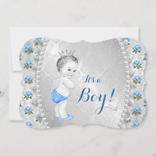 Elegant Blue Rose Pearl Baby Blue Baby Shower Einladung