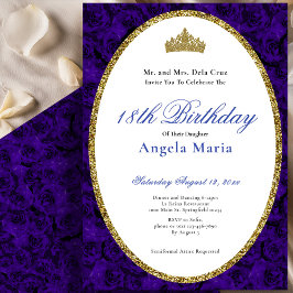 Elegant Blue Roses Floral 18th Birthday Debut Einladung