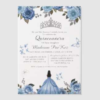 Elegant Blue Royal Floral Butterfly Quinceanera