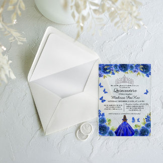 Elegant Blue Royal Floral Butterfly Quinceanera Acryleinladungen