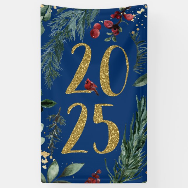 Elegant Blue Rustic 2025 Silvester Party Banner (Vertikal)