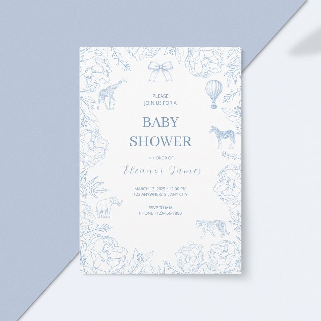 Elegant Blue Safari Baby Shower Einladung (Von Creator hochgeladen)