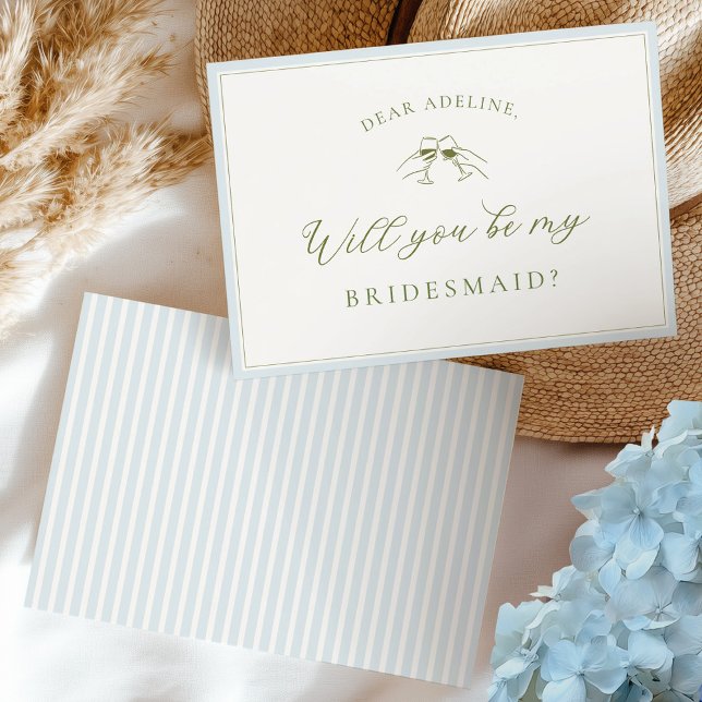 Elegant Blue & Sage Bridesmaid Proposal Card Einladung (Von Creator hochgeladen)