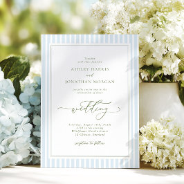 Elegant Blue & Sage Striped Wedding Invitation Einladung