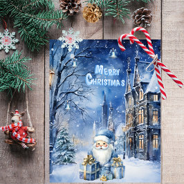 Elegant Blue Santa Winter Wunderland Weihnachten Mitteilungskarte
