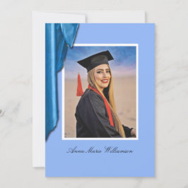 Elegant Blue Satin Graduation Announcement Einladung