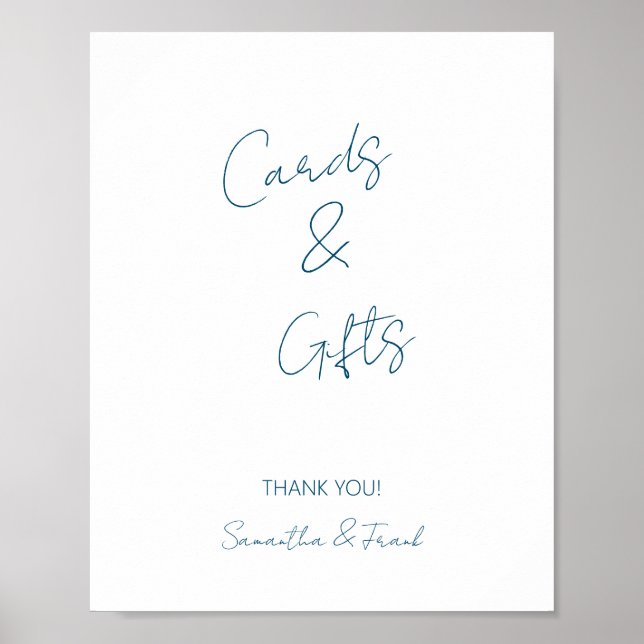Elegant Blue Script Card und Geschenkplakat Poster (Vorne)