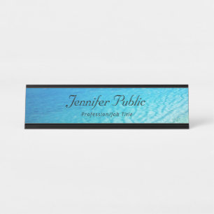 Elegant Blue Sea Waves Moderne Template Nature Schreibtischnamensplakette