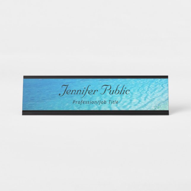 Elegant Blue Sea Waves Moderne Template Nature Schreibtischnamensplakette (Vorderseite )