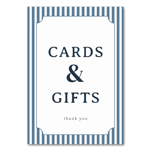 Elegant Blue Serif Gratitude Card Tischnummer (Vorderseite)