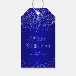 Elegant Blue Silver Glitzer Frohe Weihnachten Geschenkanhänger