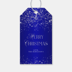 Elegant Blue Silver Glitzer Frohe Weihnachten Geschenkanhänger
