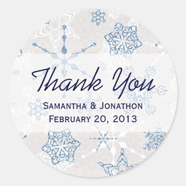 Elegant Blue & Silver Holiday Snowflake Danke Runder Aufkleber (Vorderseite)