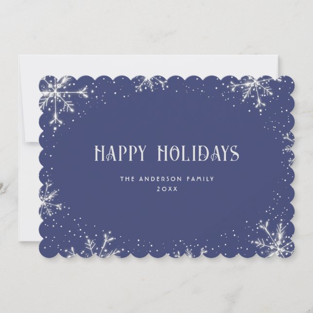 Elégant Blue Silver Snowflake Bonne carte de vacan (Devant)