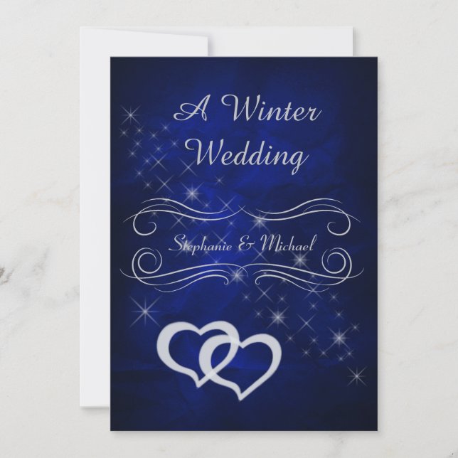 Elegant Blue Silver Winter Wedding Einladung (Vorderseite)