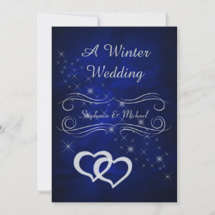 Elegant Blue Silver Winter Wedding Einladung