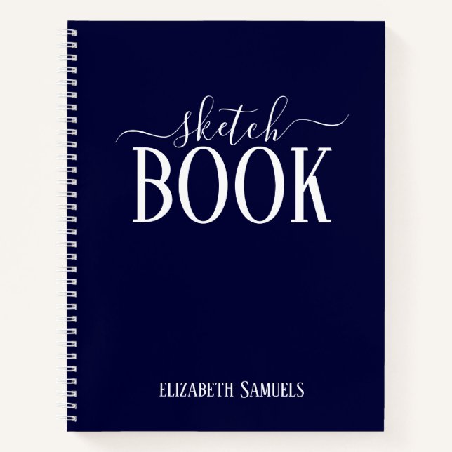 Elegant Blue Sketch Book with name gift for her Notizbuch (Vorderseite)