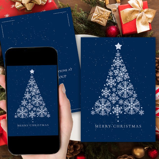 Elegant Blue Snow Flake Weihnachtsbaum Feiertagskarte (Corporate Elegant Blue Snow Flake Christmas Tree Holiday Card)
