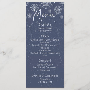 Elégant Blue Snowflake Winter Menu Mariage à thème