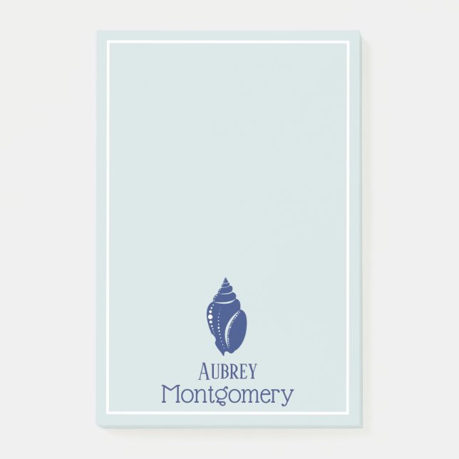 Elegant Blue Spiral Seashell Personalisiert Post-it Klebezettel (Vorderseite)
