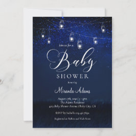 Elegant Blue Starry Night Mason Jar Baby Shower Einladung