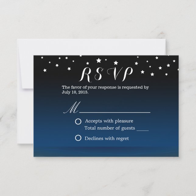 Elegant Blue Starry Night Wedding RSVP Karte (Vorderseite)
