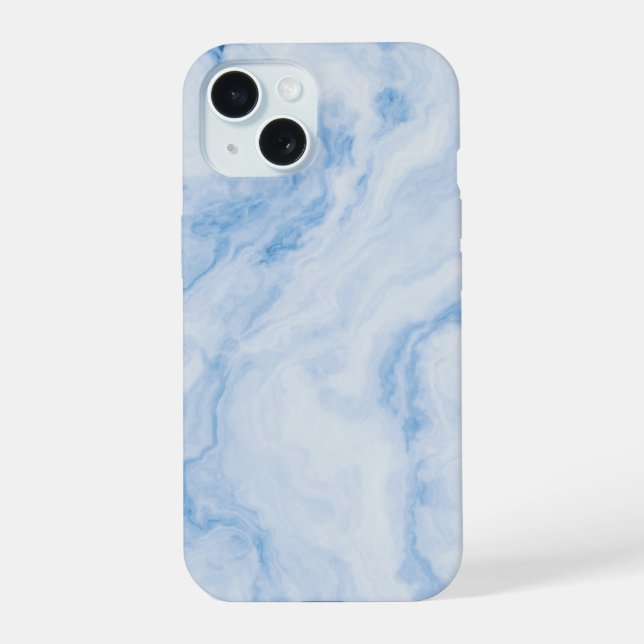  Elegant Blue Stone Marble Pattern iPhone 15 Hülle (Rückseite)