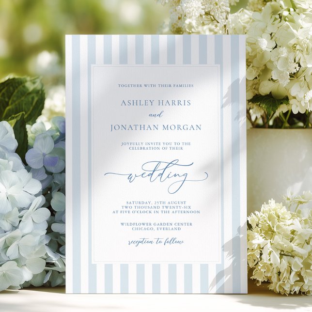 Elegant Blue Stripes Wedding Invitation (Créateur téléchargé)