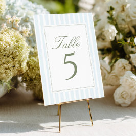 Elegant Blue Stripes Wedding Table Number Einladung
