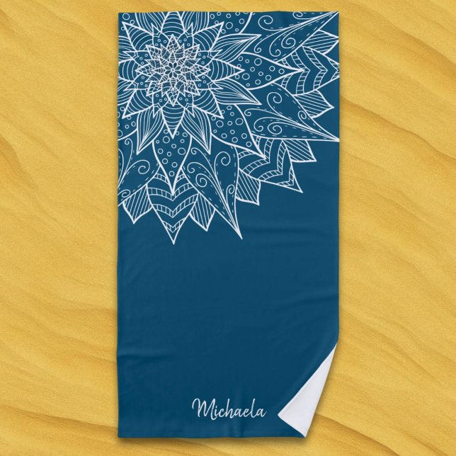 Elegant Blue Summer Floral Strandtuch (Von Creator hochgeladen)