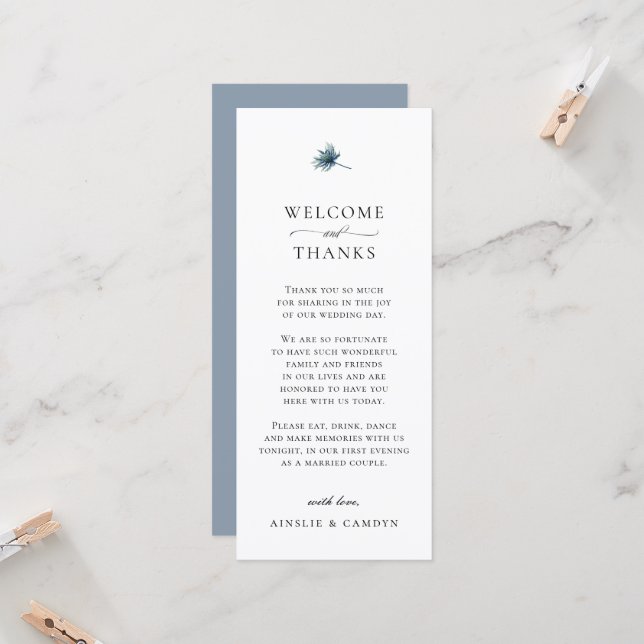 Elegant Blue Thistle Botanical Thank You Card Einladung (Vorderseite/Rückseite Beispiel)
