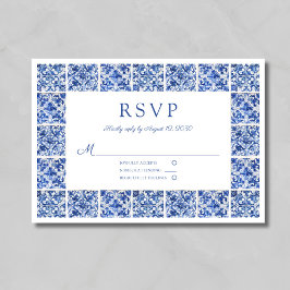 Elegant Blue Tiles Wedding RSVP Karte