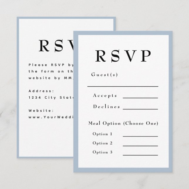 Elegant Blue Timeless Wedding RSVP Karte (Vorne/Hinten)