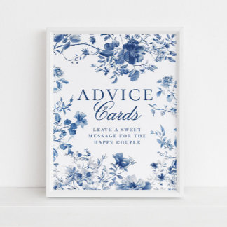 Elegant Blue Toile Chinoiserie Advice Cards Sign Poster