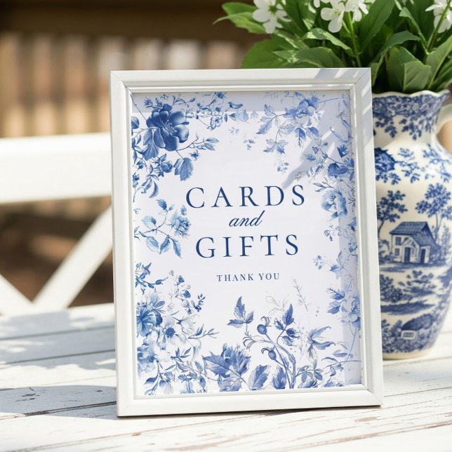 Elegant Blue Toile Chinoiserie Cards & Gifts Sign Poster (Von Creator hochgeladen)