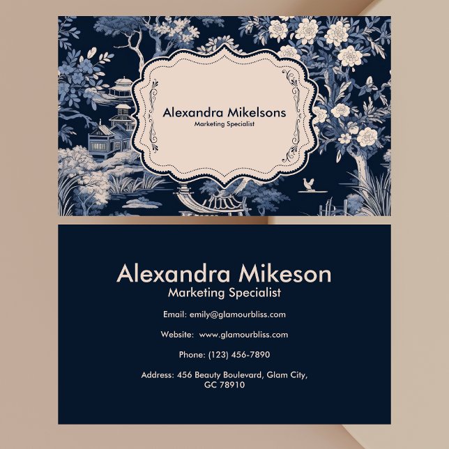Elegant Blue Toile De Jouy Visitenkarte (Von Creator hochgeladen)