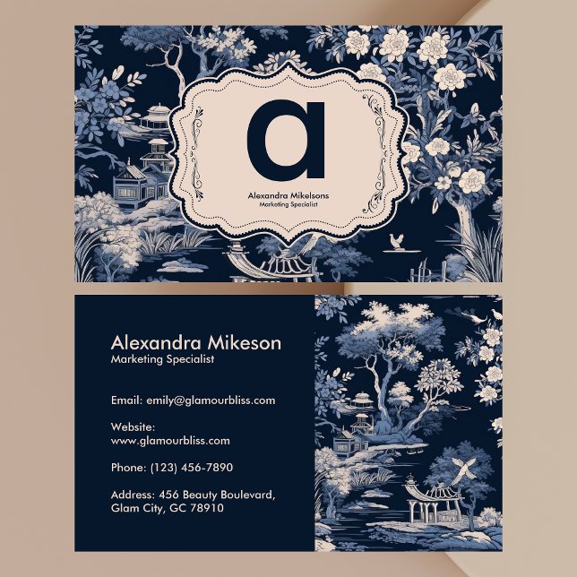 Elegant Blue Toile De Jouy Visitenkarte (Von Creator hochgeladen)