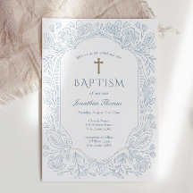Elegant Blue Traditional Baptism Invitation
