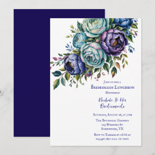 Elegant Blue Turquoise Floral Bridesmaids Luncheon Einladung