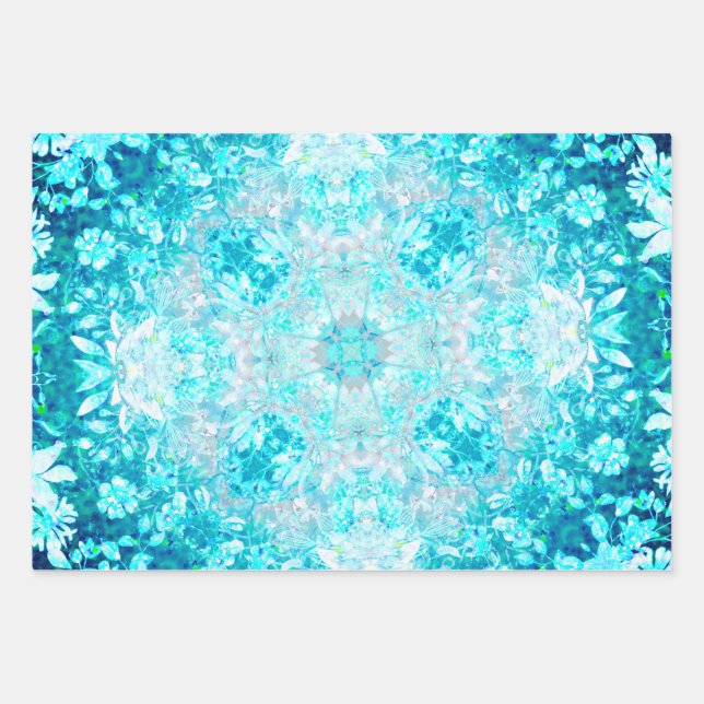Elegant Blue Turquoise Sky Crystal Mandala Geschenkpapier Set (Vorderseite)