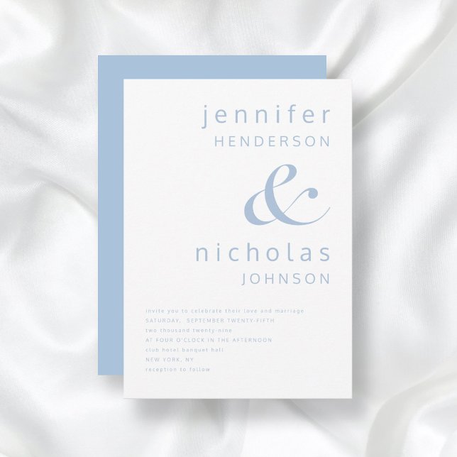Elegant Blue Typografy Wedding Einladung (Powder Blue Simple Minimalist Typography Wedding Invitation)