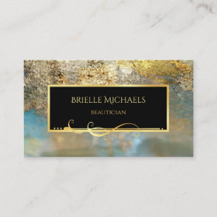 Elegant Blue und Gilded Gold Luxe Beautician Visitenkarte