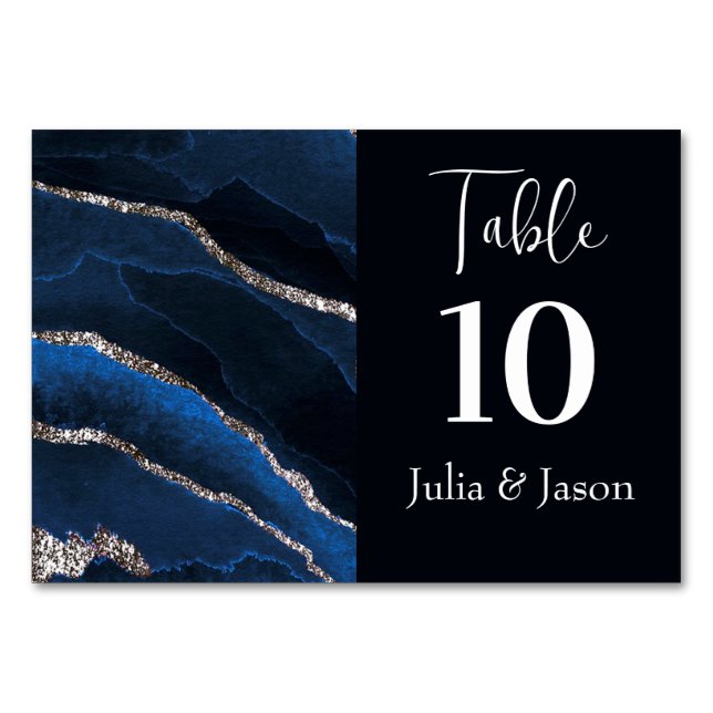 Elegant Blue und Silver Agate Tischnummer (Vorderseite)