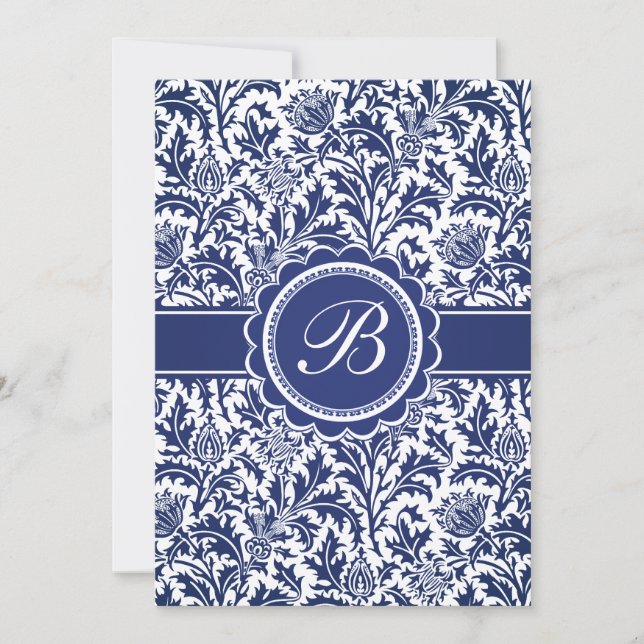 Elegant Blue und White William Morris Floral Einladung (Vorderseite)